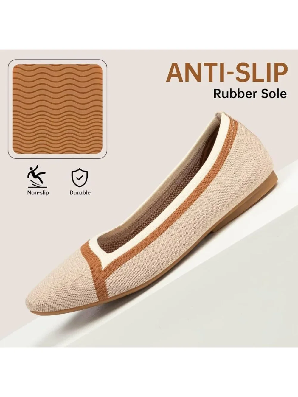 Frank Mully Women's Coconut Rubber Knitted Square Toe Comfortable Slip On Flats